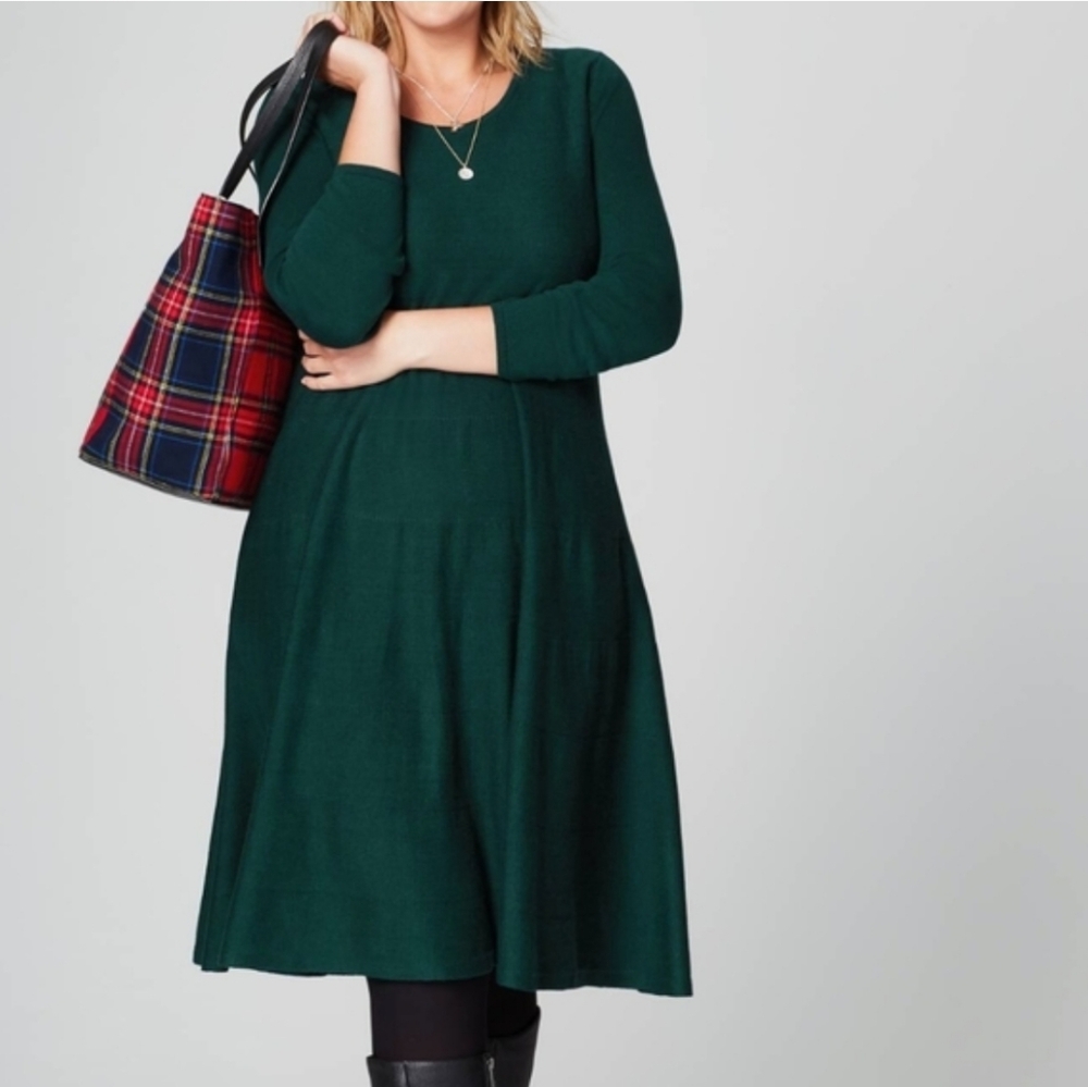 J. Jill Tiered Aline Green Dress Long Sleeve, Small